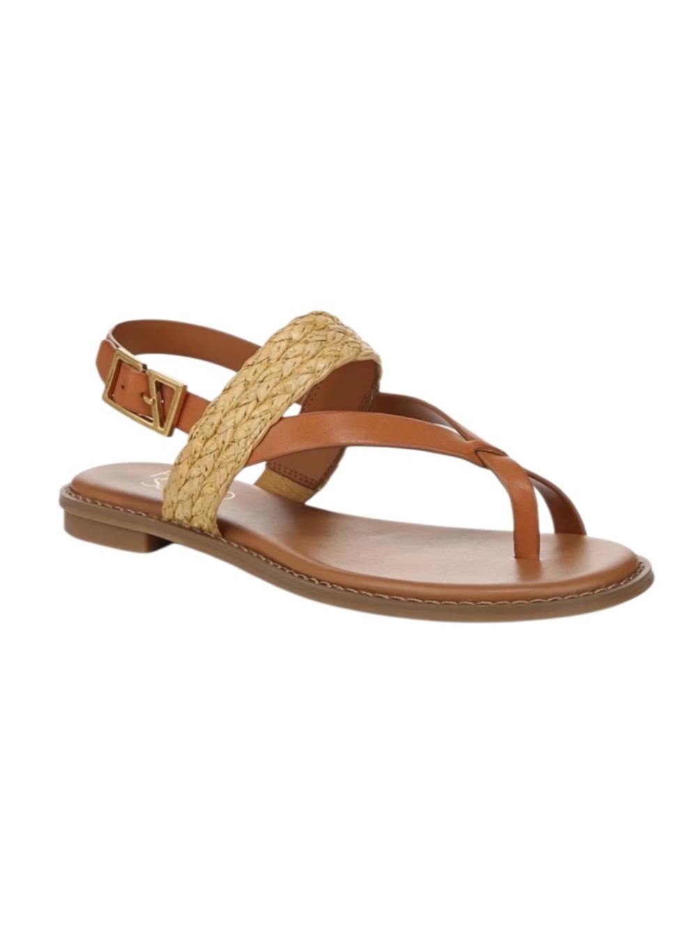 Franco Sarto Women's Gabby Flat Braided Raffia Strap Sandals, Tan/Brown, Size 9